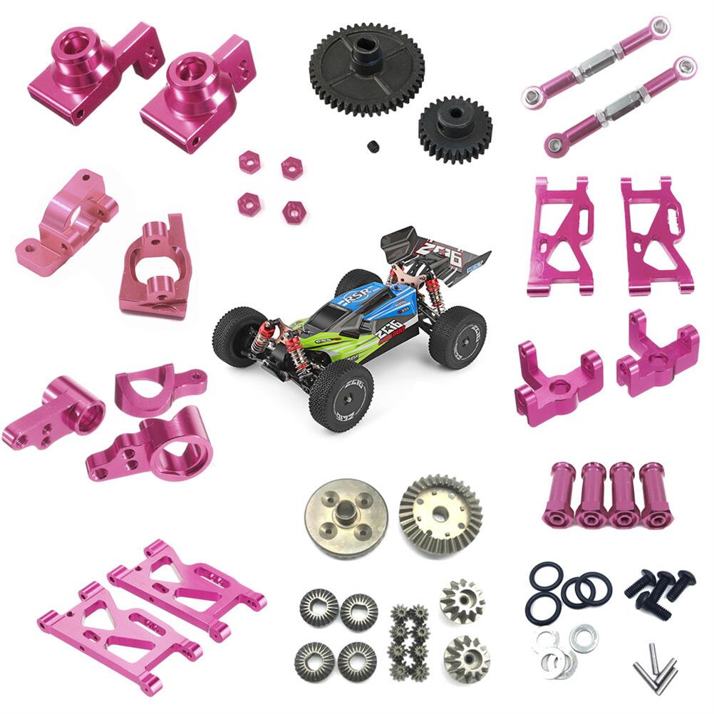 RC1675422 - Wltoys 144001 1/14 Upgrade Metal RC Car Parts Swing Arm C Seat Connector Steering Cup Rear Wheel Seat Rod Gear Pink