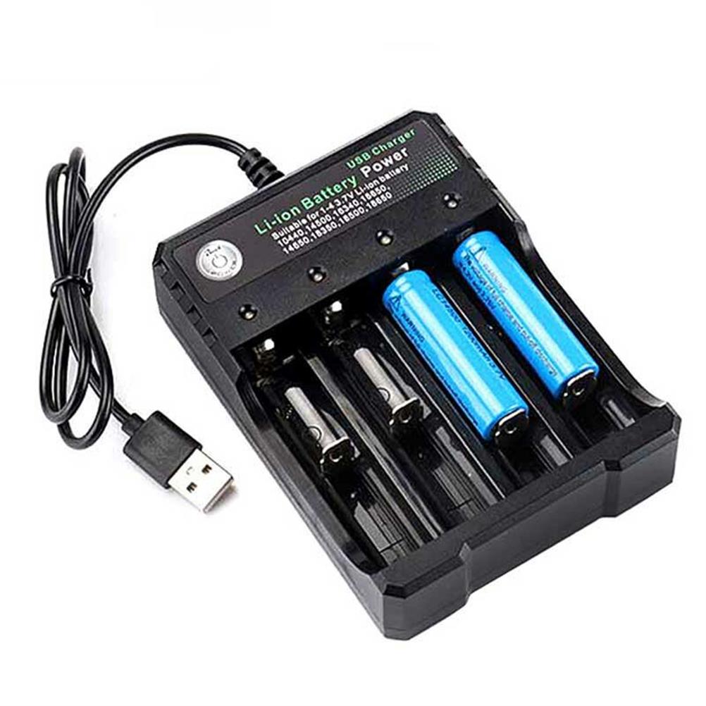 RC1983421 1 - 4 Slots 110V/220V 18650 USB Battery Charger for 3.7V Rechargeable Lithium 10440 14500 16340 16650 14650 18350 18500 Batteries