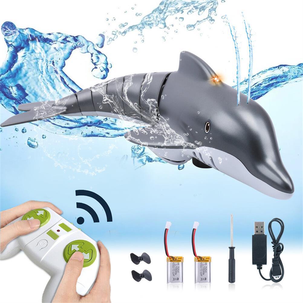 RC1992300 - Stunt RC Dolphin 2.4G Whale Spray Water Toys Remote Controlled Boat Ship Submarine Robots Fish Electric Kids Children Gifts Two Battery