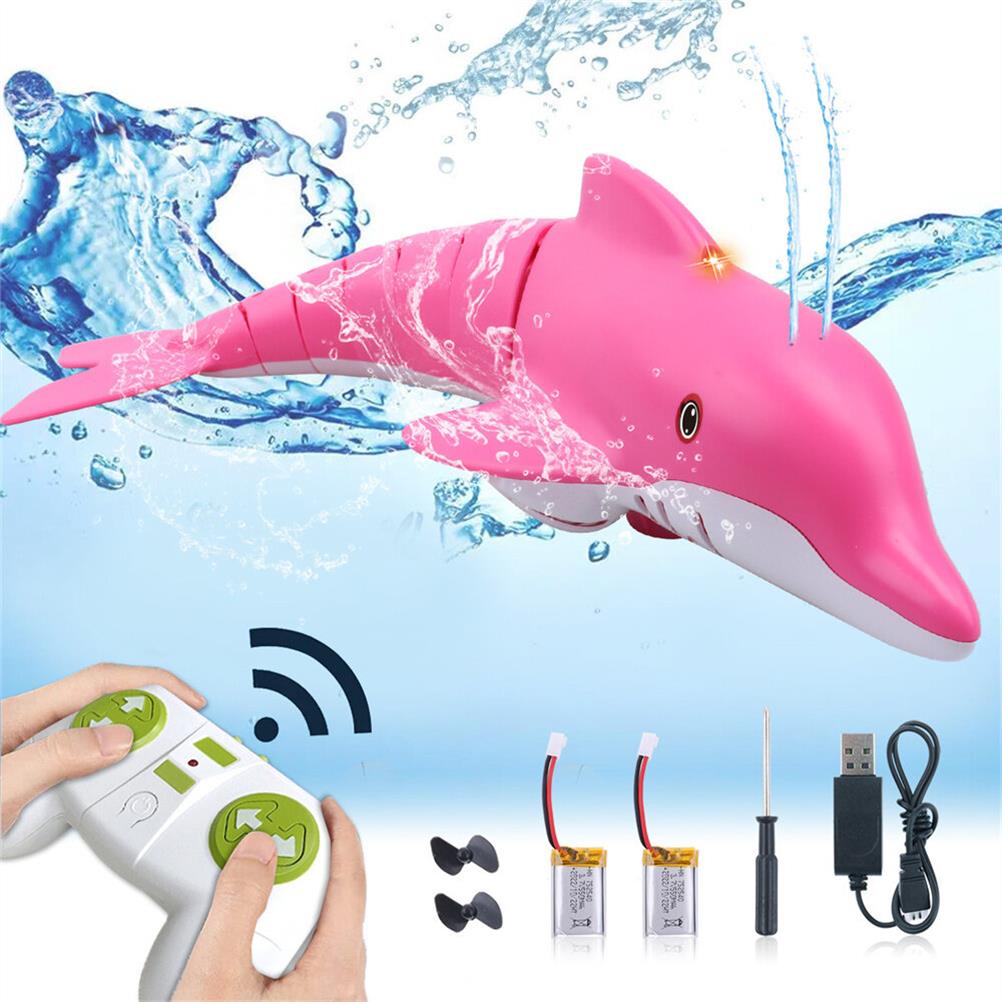 RC1992300 1 - Stunt RC Dolphin 2.4G Whale Spray Water Toys Remote Controlled Boat Ship Submarine Robots Fish Electric Kids Children Gifts Two Battery