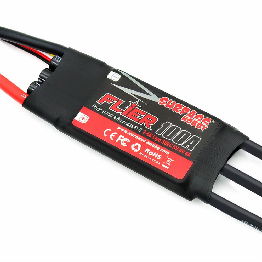 RC1992685 1 - SURPASS-HOBBY FLIER Series New 32-bit 100A Brushless ESC With 5V/6V 8A SBEC 2-6S Support Programming for RC Airplane